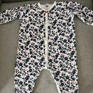 Petit Bateau Navy and Red Floral Footie